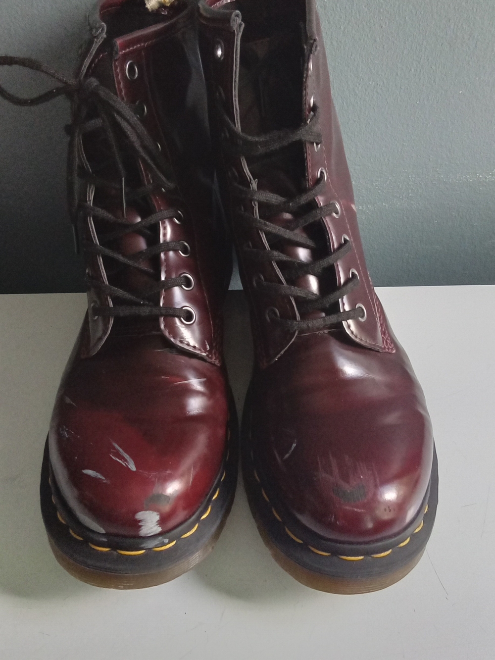 Dr. Martens‎ Vegan 1460 Cherry Red Chrome 8 Eye Boots Burgundy